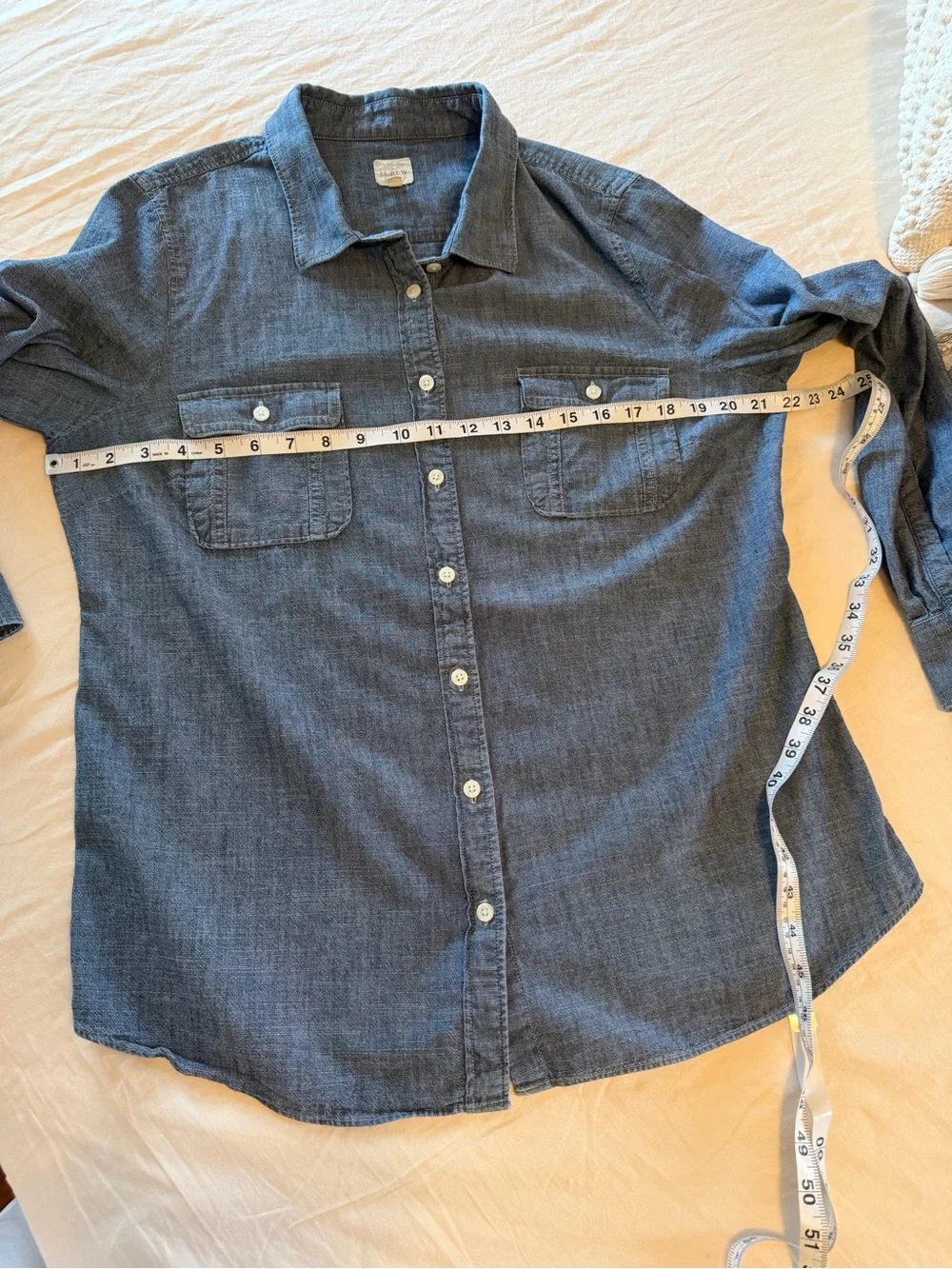 J.Crew Chambray Button Down Shirt Blue Cotton Roll Tab Sleeve XL